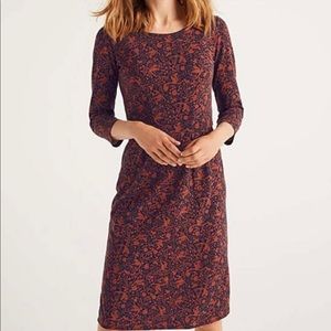 Boden Squirrel Print Sheath Navy & Copper Dress POCKETS!